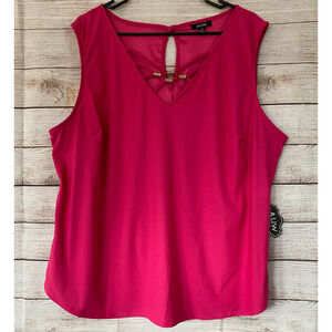AUW Pink Sleeveless Criss-Cross Strappy V-neck Tank Top Shirt 2X Plus NWT